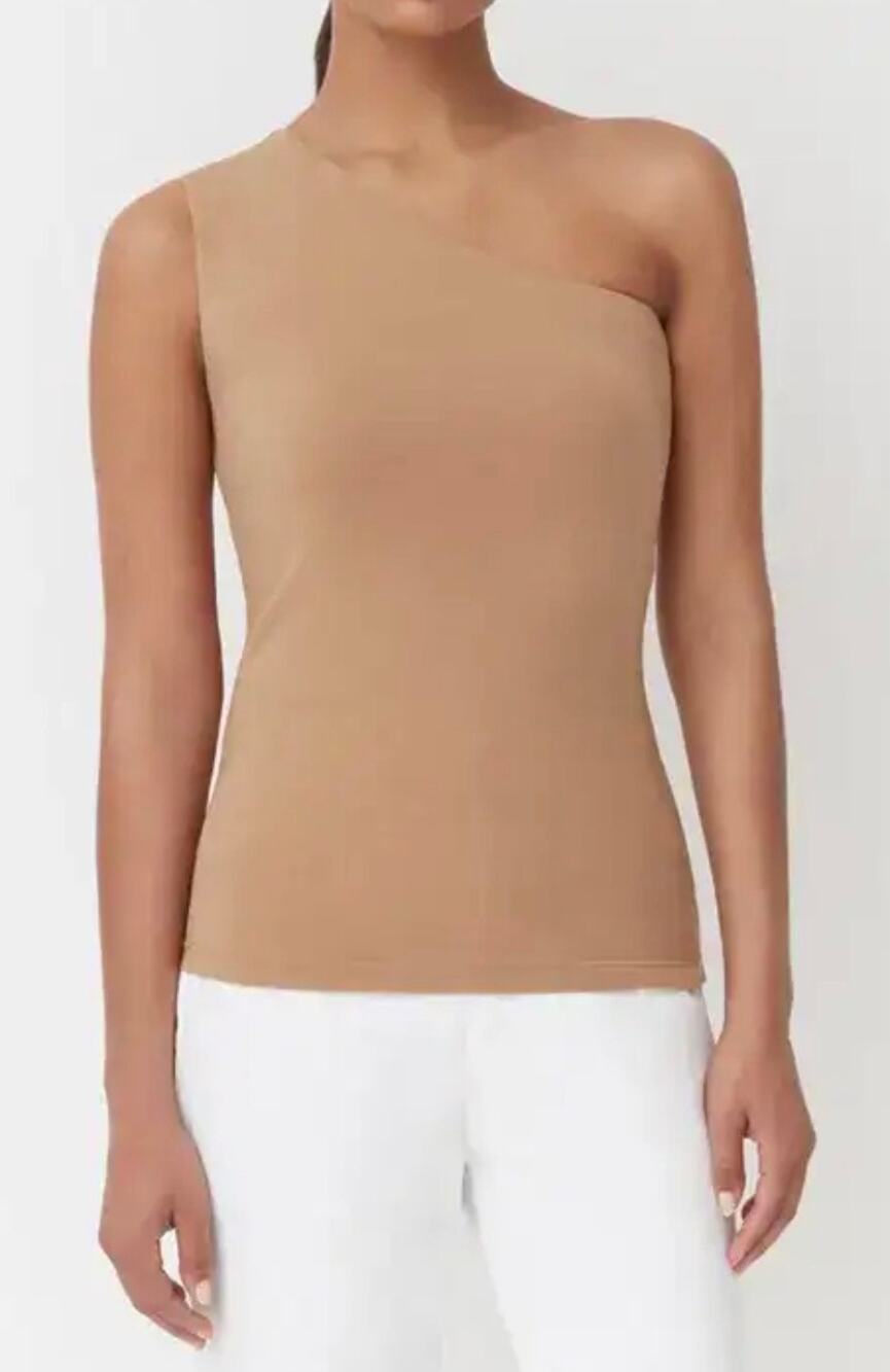 Cuyana One Shoulder Top Camel Brown Pima Cotton New